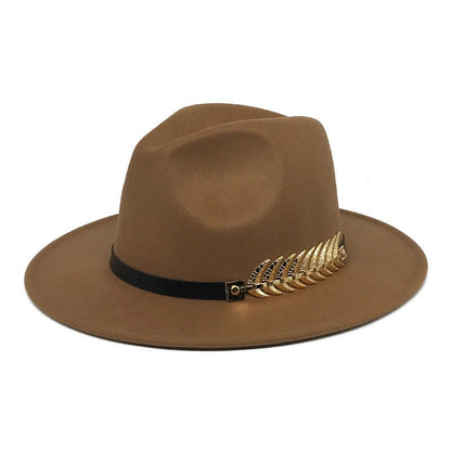 Fedora men's fedora neutral wide brim jazz hat feather belt autumn and winter british vintage panama hat