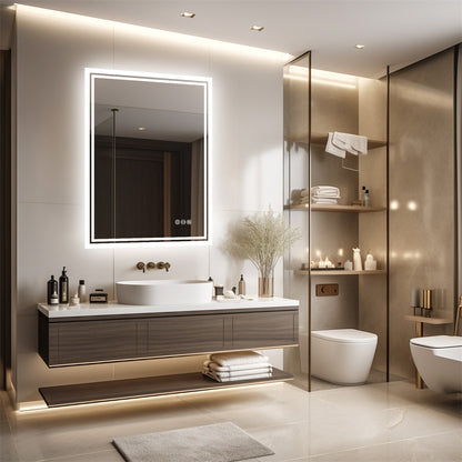 LUVODI 28x36 inch Illuminate Bathroom Mirror with Light Backlit Dimmable Defog Wall-mounted Bath Mirror