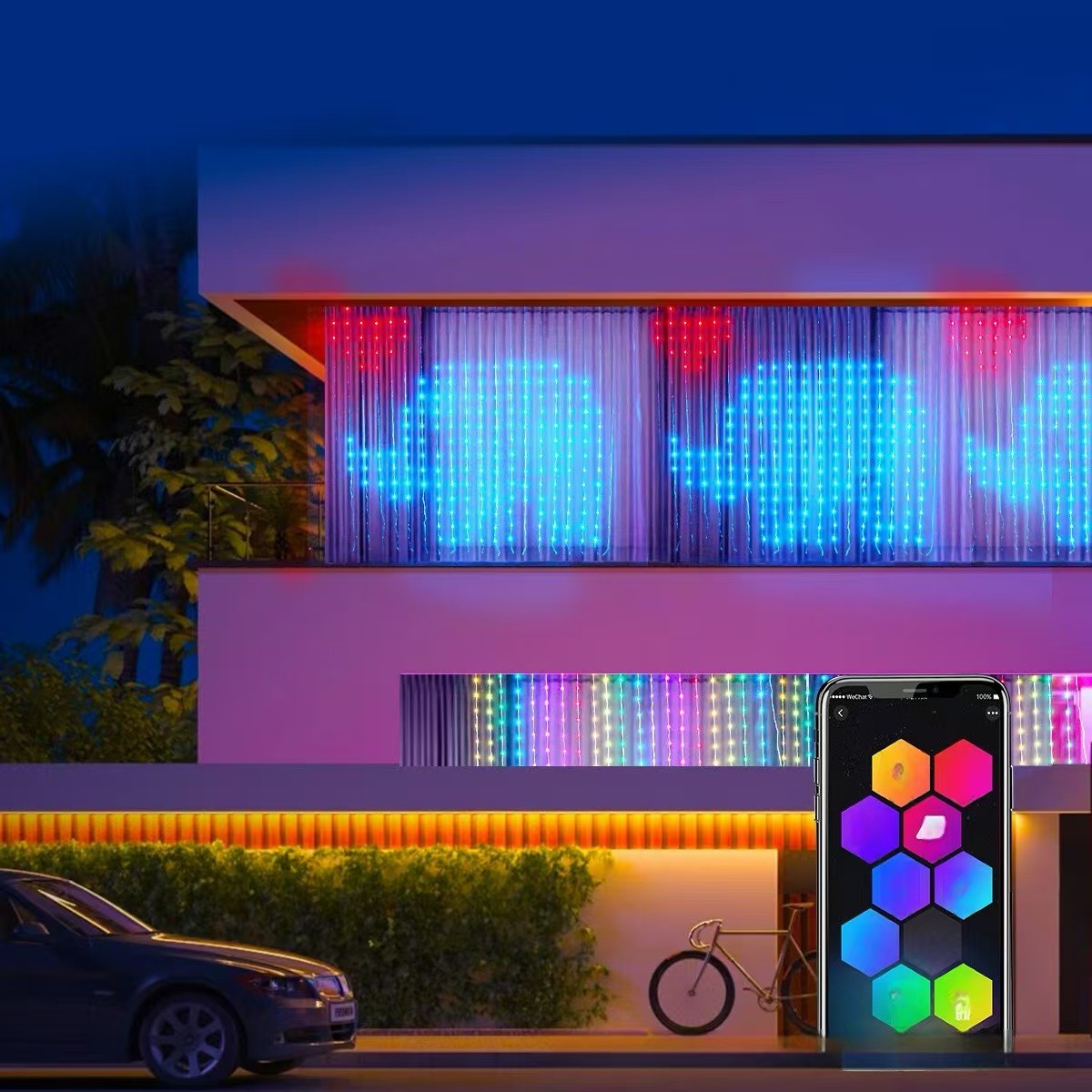 Bluetooth APP Controlled Smart RGBIC LED Curtain Fairy String Lights, DIY Programmable Lights for Bedroom, Wedding, Christmas & Holiday Party