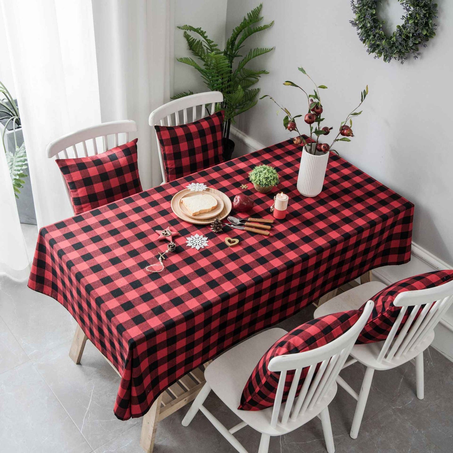 Christmas Checkered Square Tablecloth Kitchen, Wedding Party, Holiday Dining Table Decoration Tablecloth