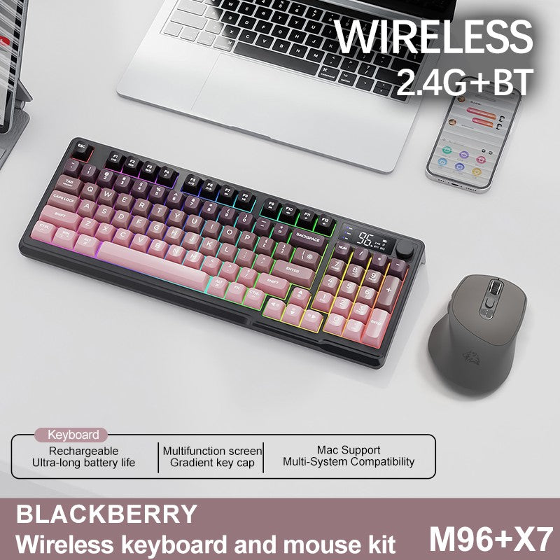 Teclado Sem Fio FreeWolf M96 com Tela, Teclado Gamer Bluetooth Conexão Dual-Mode, Conexão Multi-Dispositivos, Ergonômico