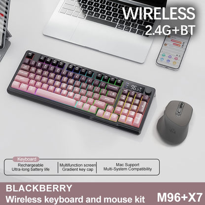 Teclado Sem Fio FreeWolf M96 com Tela, Teclado Gamer Bluetooth Conexão Dual-Mode, Conexão Multi-Dispositivos, Ergonômico