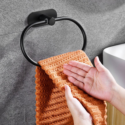 Self-adhesive Bathroom Towel Ring Hook Hardware Accessories Storage Holder Stainless Steel Hand Towel Holder Modern Round Towel
