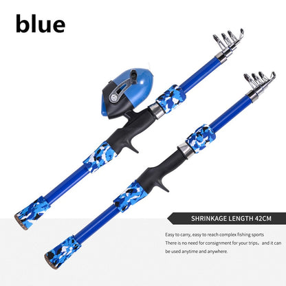 Portable telescopic camouflage children's fishing rod with rotating adjustment throwing rod outdoor fishing accessories tools