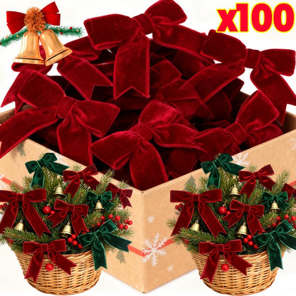 10/100x Red Christmas Bow Velvet Christmas Wreath Bow Christmas Tree Topper Bows Garland Hanging Ornaments DIY Craft Party Gifts