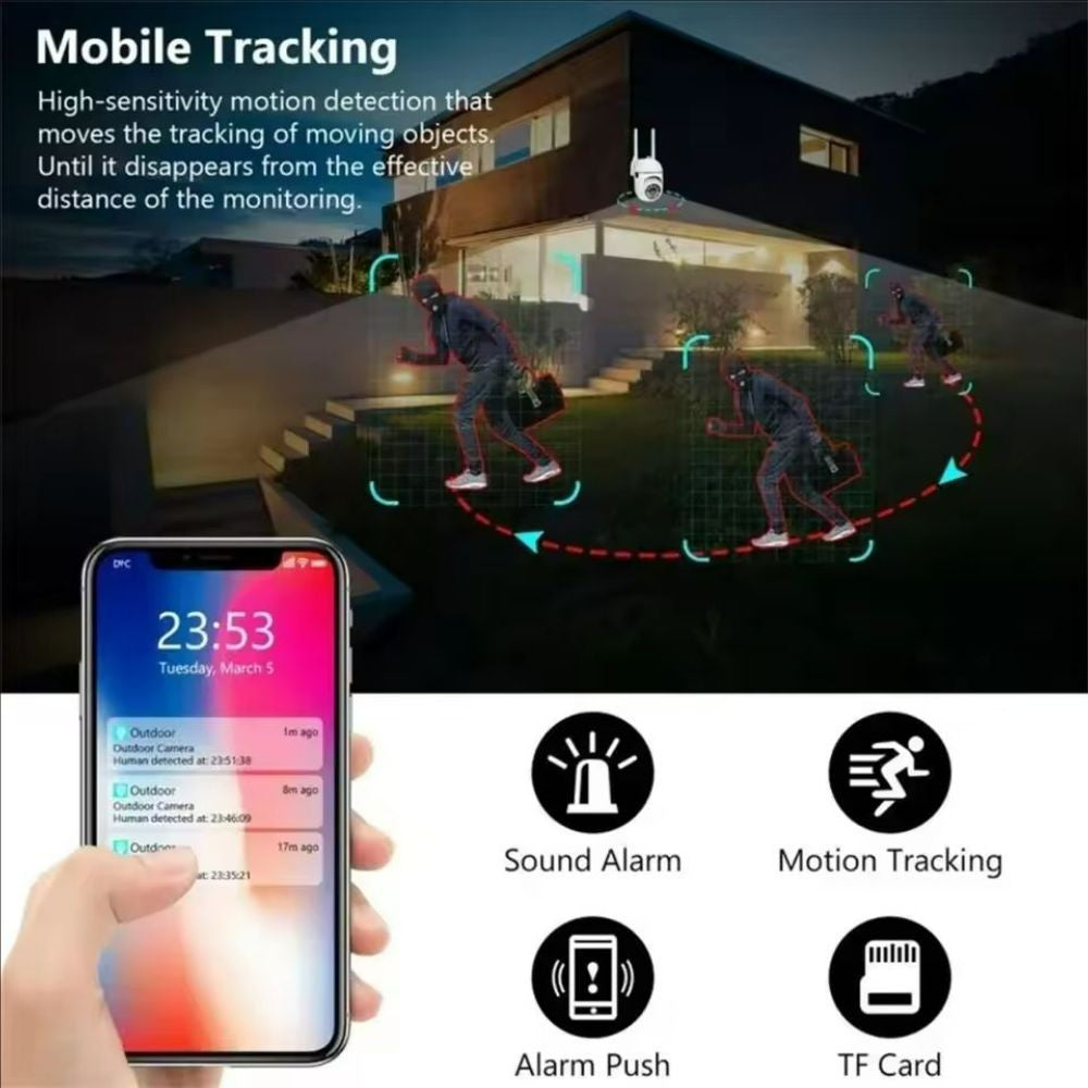 Câmera de Segurança Wifi IP Externa Sem Fio PTZ 3MP 4X Zoom Câmeras AI Rastreamento Humano Áudio Bidirecional HD Visão Noturna Colorida