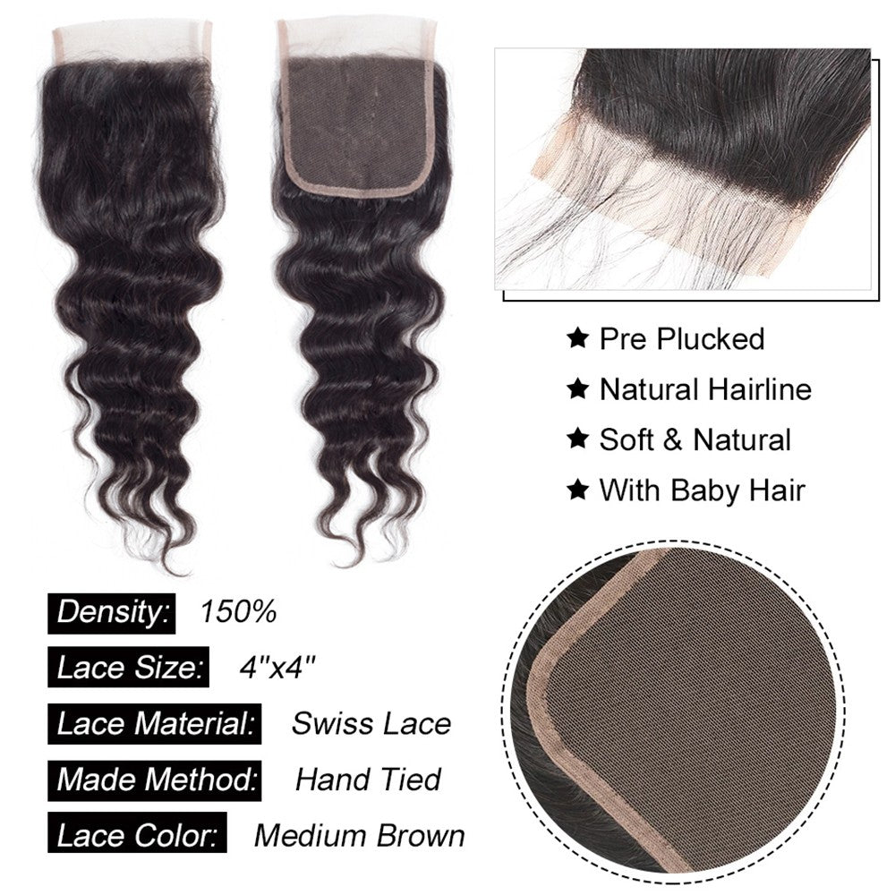 Cabelo Castanho com Fechamento, Cachos Soltos, Cabelo Humano Brasileiro Virgem 12A, Cachos Soltos e Profundos, Cabelo Cru
