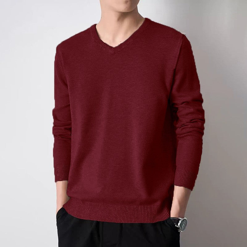 Animal Game Autumn Men's V Neck Pullover Sweaters Solid Color Casual Sweater Long Sleeve Men's Basic Underwear Trend Outerwear