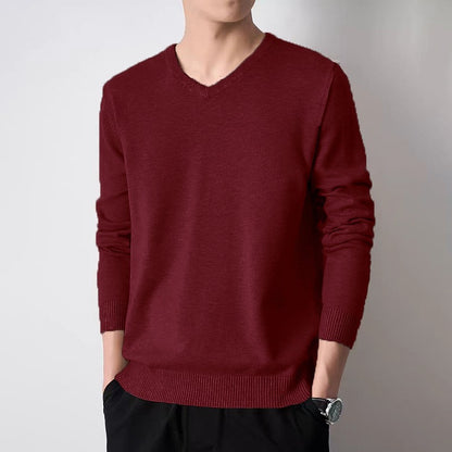 Animal Game Autumn Men's V Neck Pullover Sweaters Solid Color Casual Sweater Long Sleeve Men's Basic Underwear Trend Outerwear