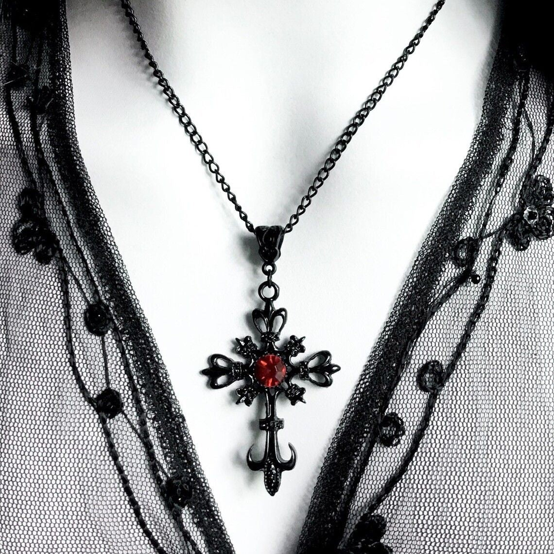 Gothic Cross Necklace For Women Men Punk Hollow Flower Cross Charms Choker Chain Vampires Pendant Jewelry Party Accessories Gift