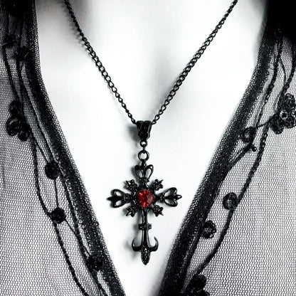Gothic Cross Necklace For Women Men Punk Hollow Flower Cross Charms Choker Chain Vampires Pendant Jewelry Party Accessories Gift