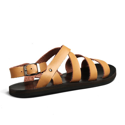 2023 New Genuine Leather Mens Sandals Summer Shoes Flat Open Toe Rome Style Man Sandalias Outdoor Breathable Beach Comfy Sandals