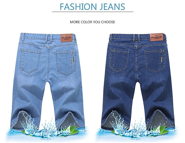 Summer Men Denim Shorts New Style Thin Embroidery Business Casual Straight  Short Jeans Male Brand Clothing Black Blue