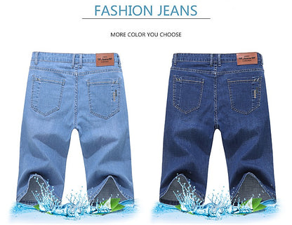 Summer Men Denim Shorts New Style Thin Embroidery Business Casual Straight  Short Jeans Male Brand Clothing Black Blue