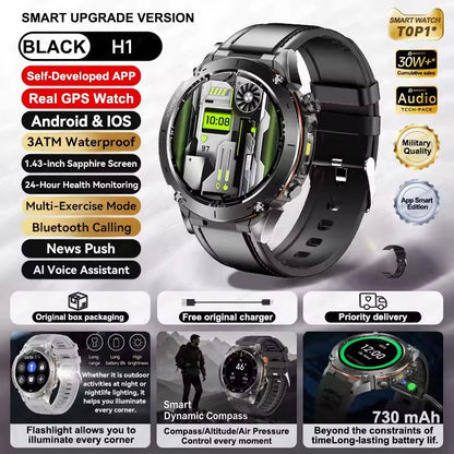 Smartwatch GUHUAVMI IOS Ultra GPS 2025 Novo à prova d'água 10ATM Bússola GNSS de banda dupla integrada Esportivo Militar Masculino Pulseira para NATAÇÃO