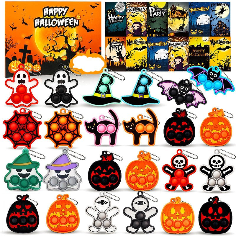 6-24PCS Halloween Mini Silicone Decompression KeychainPumpkin Bubble Backpack Pendant Push Keychains Sensory Toy Halloween Gift