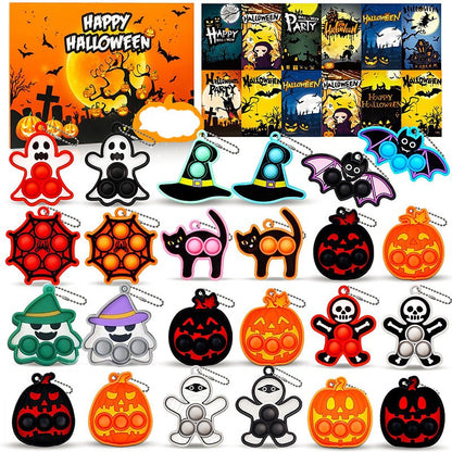 6-24PCS Halloween Mini Silicone Decompression KeychainPumpkin Bubble Backpack Pendant Push Keychains Sensory Toy Halloween Gift