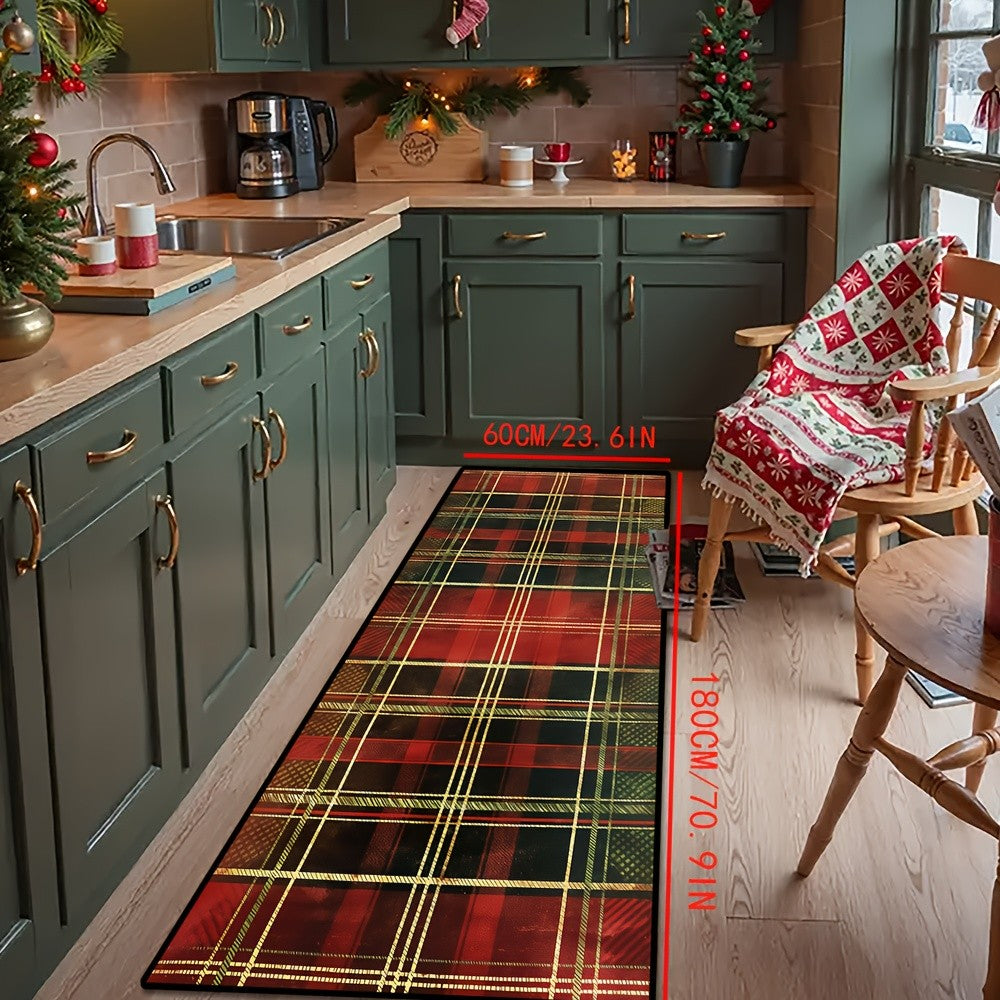 VIKAMA Christmas Red and Green Striped Rug Bedroom and Living Room Doormat Non-Slip, Stain-Resistant Floor Mat Home Decor