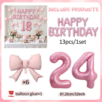 Pink Bow Birthday Balloon Happy Birthday Letter Balloon Used for Wedding, Valentine's Day, Birthday, Proposal Decoration Decor