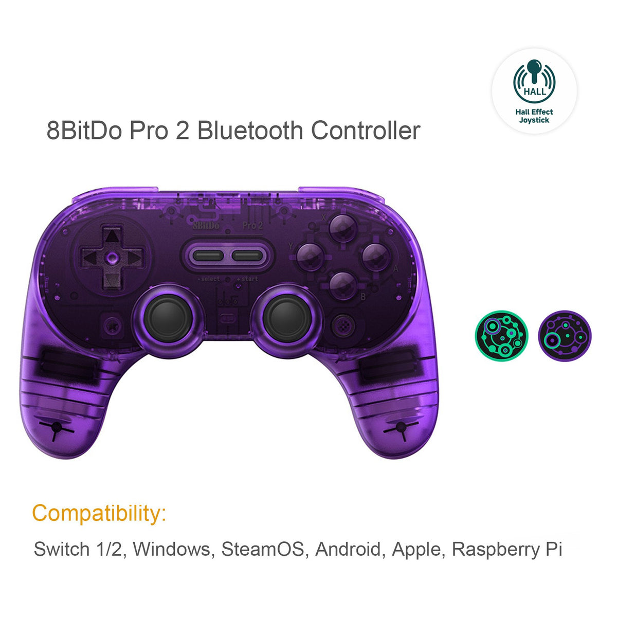 8BitDo Pro 2 Bluetooth Controller Hall Effect Joystick Gamepad for Apple Nintendo Switch 2 PC MacOS Android Steam Deck