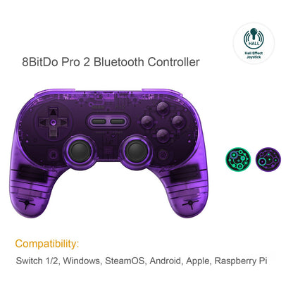 8BitDo Pro 2 Bluetooth Controller Hall Effect Joystick Gamepad for Apple Nintendo Switch 2 PC MacOS Android Steam Deck