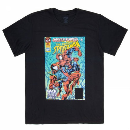 Marvel Spider Man Black T Shirt Men 2025 Summer Maximum Clonage Comic Design War of Spiders Red Blue Suit Battle Print Cotton