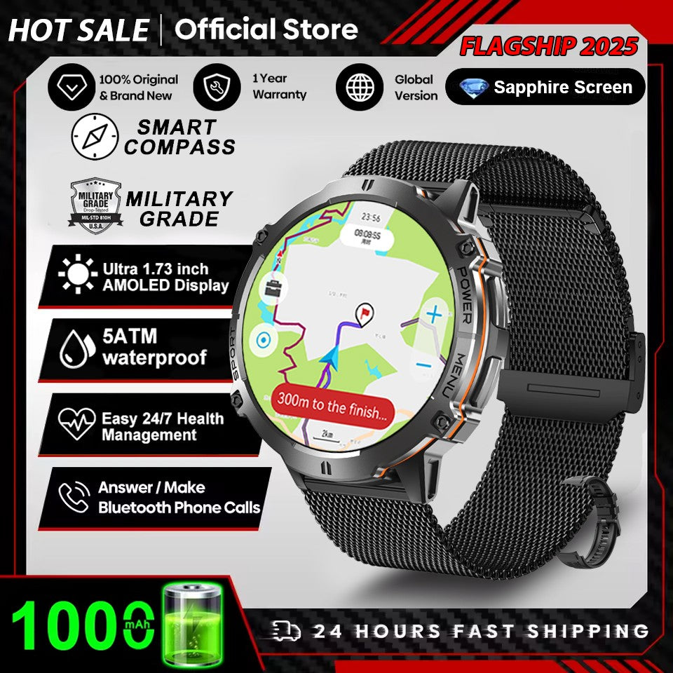 Smartwatch T-Rex 3 Militar Bateria 1000mAh 10ATM À Prova D'água GPS Bússola Altímetro Chamada AMOLED Masculino Natação Esportes