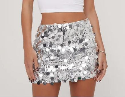 Women's Sparkly Sequin Mini Skirt Mid Rise Slim Fit Bodycon Short Skirt for Party, Work