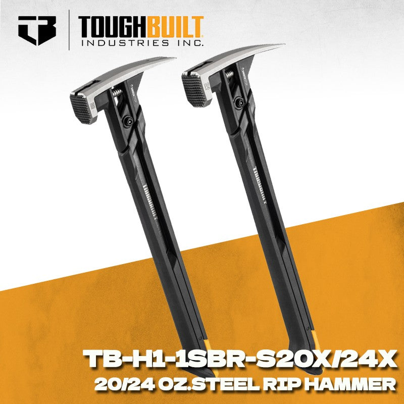 TOUGHBUILT TB-H1-1SBR-S20X TB-H1-1SBR-S24X Martelo de Garra de Aço ShockStop 20/24 OZ Face Fresada Ferramentas Manuais Martelo Toughbuilt