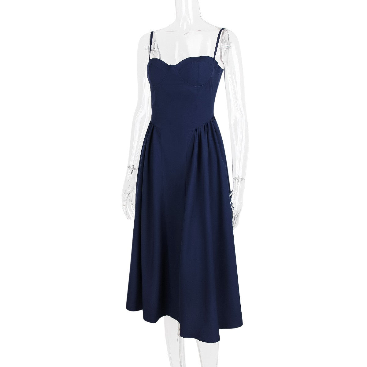 Summer Women Elegant Sleeveless Backless Pleated Dresses Lady Sexy Solid Sling M