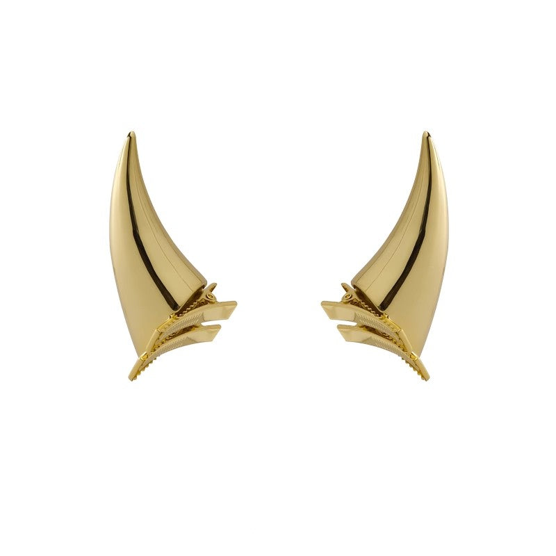 QQ Punk Demon's Horn Metal Headband Hairpins Halloween Party Headdress Cosplay Lucifer Anime Women Men Gold Cosplay Accessories