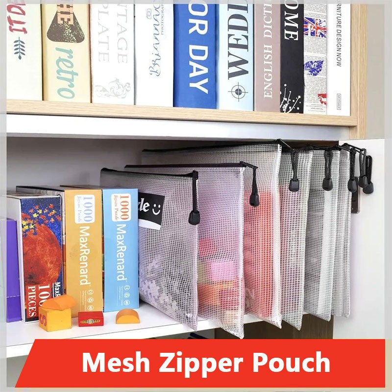 5PCS Stationery Storage Folder File Mesh Zipper Pouch A3 A4 A5 A6 B4 B5 Document Bag Zip File Folder School Office Supplies