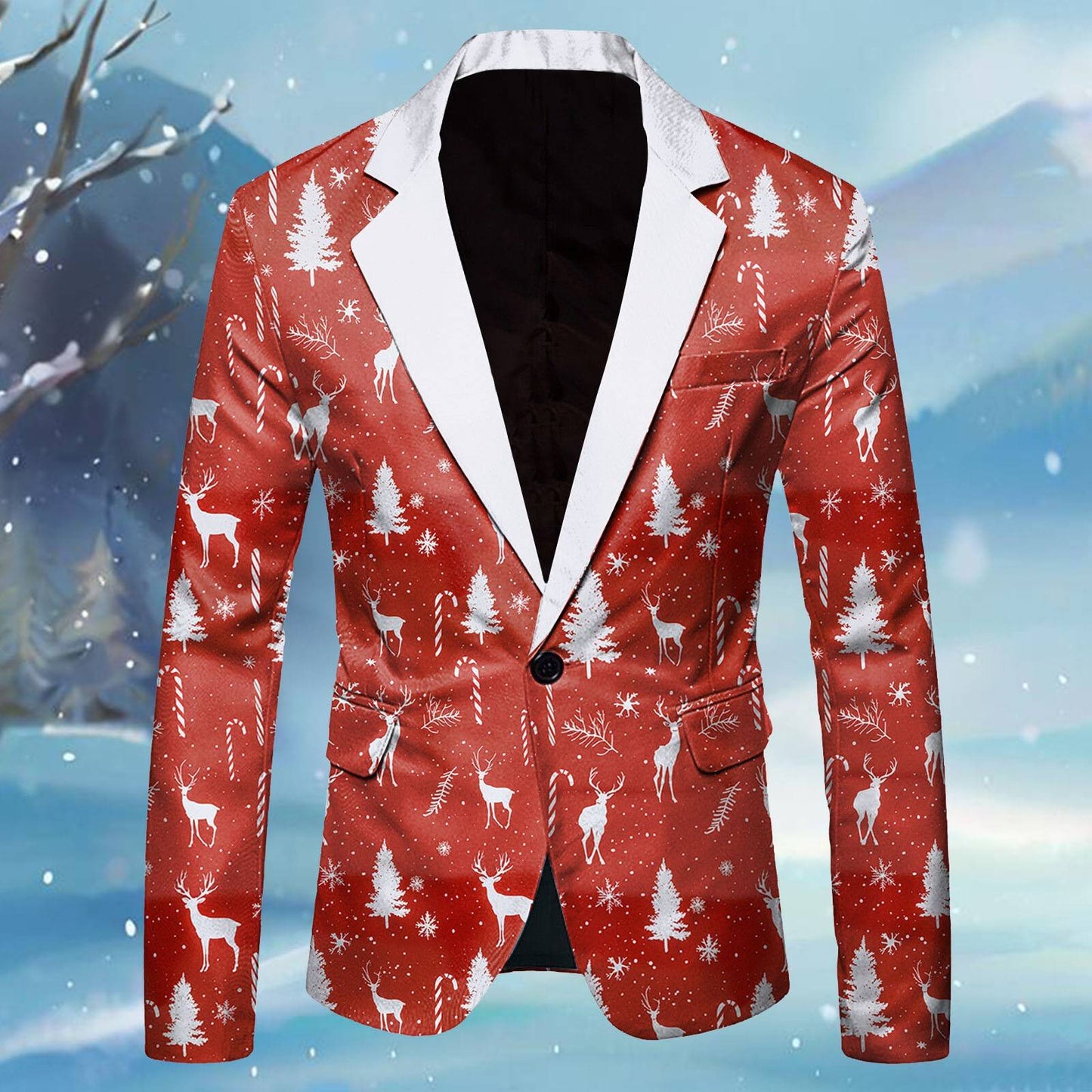 Mens Business Suit Jackets Fashion Mens Long Sleeve Lapel Button Fun Christmas Jacket With Pocket For Men Male New Year Party