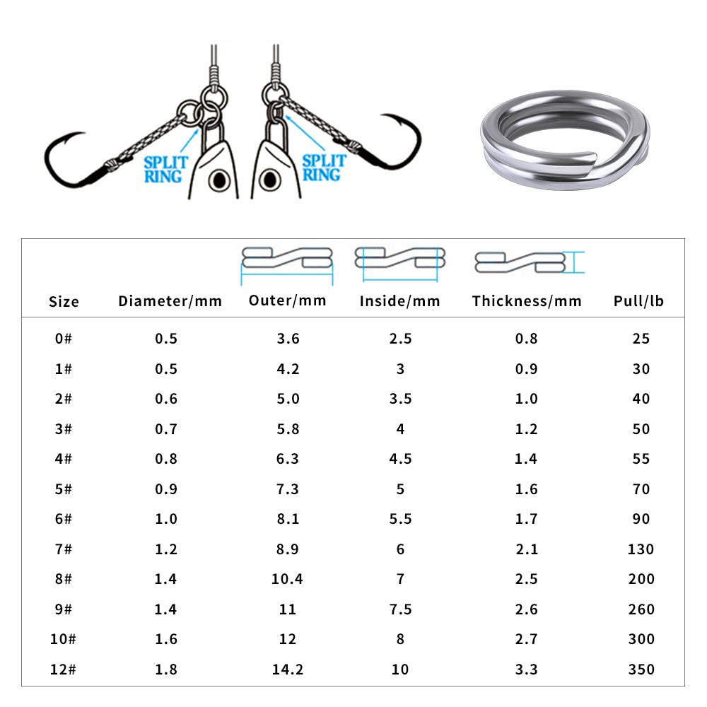 PROBEROS 50 Anéis Divididos para Pesca, Isca Rígida Crank, Prata, Aço Inoxidável 0#-12#, Acessórios Conectores de Pesca, Equipamento