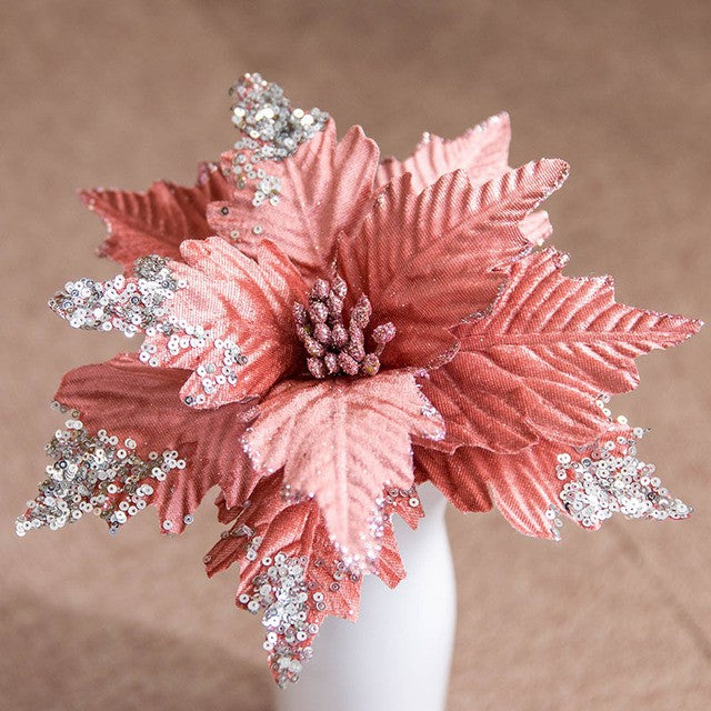 Gold Simulation Christmas Flower Christmas Tree Decorative Flower 20cm Sequin Velvet Ecoration