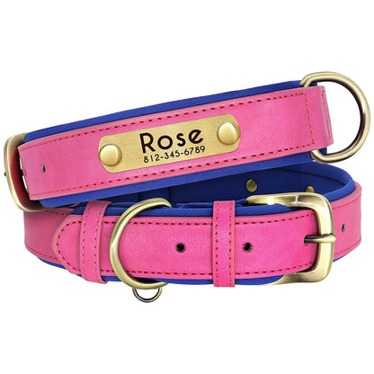 Conjunto Personalizado de Coleira e Guia de Couro para Cães Coleira de Couro Acolchoada Macia para Cães de Pequeno, Médio e Grande Porte com Placa de Identificação Grátis
