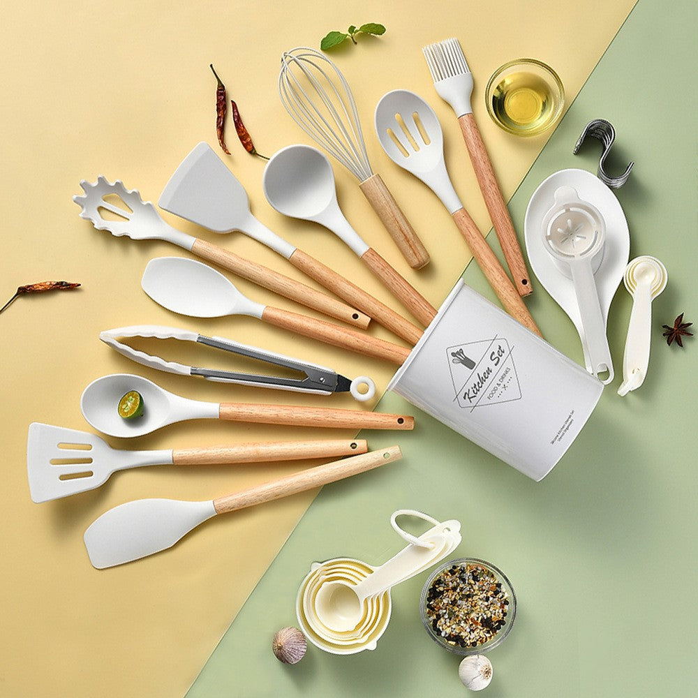 12PCS Silicone Kitchen Utensils Cooking Set Food Grade Cookware Utensils Turner Spatula Measuring Spoon Practical Kitchenware