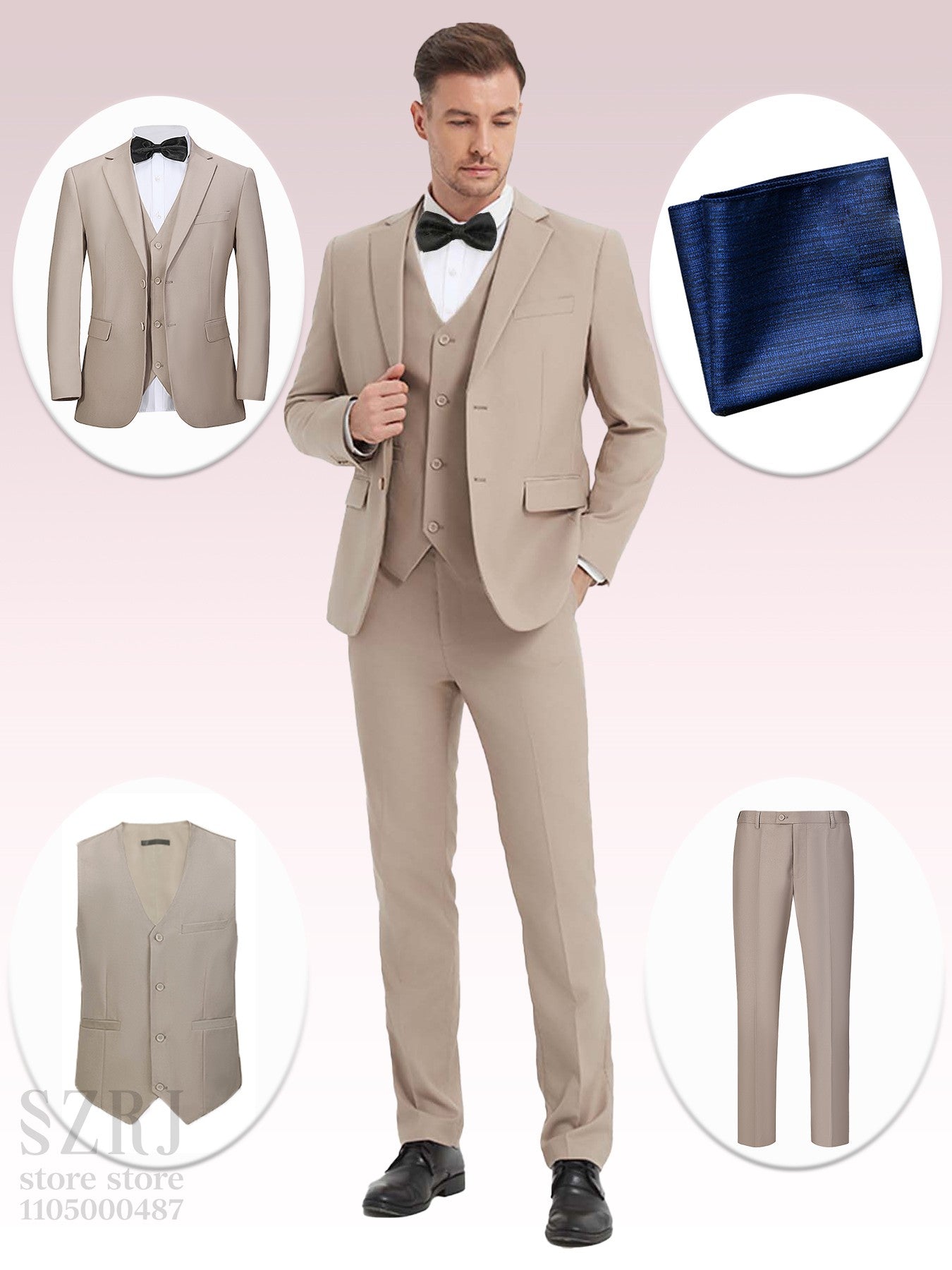 4pcs Classic Business Suit: Blazer, Vest, Pants, Pocket Square - Quality, Comfort, Stylish Lapel | Weddings/Parties/Business