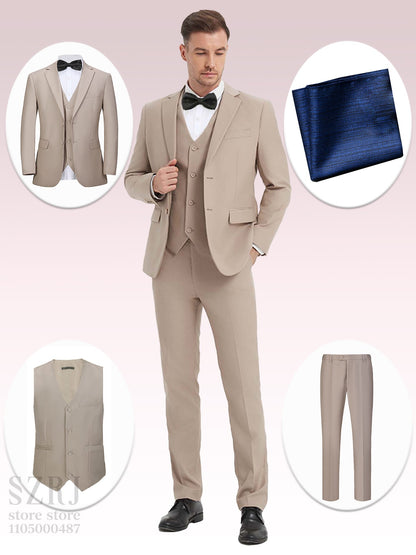 4pcs Classic Business Suit: Blazer, Vest, Pants, Pocket Square - Quality, Comfort, Stylish Lapel | Weddings/Parties/Business