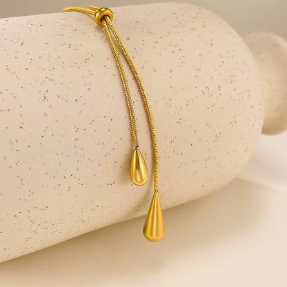 Colar Feminino com Pingente de Gota D'água com Borla em Aço Inoxidável Banhado a Ouro, Estilo Europeu e Americano, Corrente na Clavícula, Joia para Festa