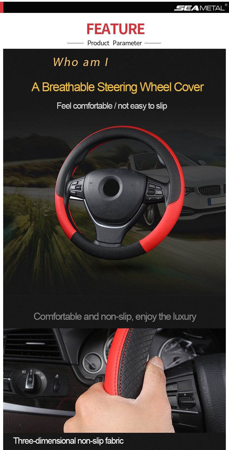 Universal Car Steering Wheel Cover For 37-38cm Steer Wheel Faux Leather Breathable Car Wheel Cover Interior Auto Accessories