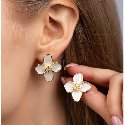 Brincos de Hibisco de Aço Inoxidável para Mulheres Meninas Brincos Vintage Românticos Joias da Moda Elegantes para Festa Presentes