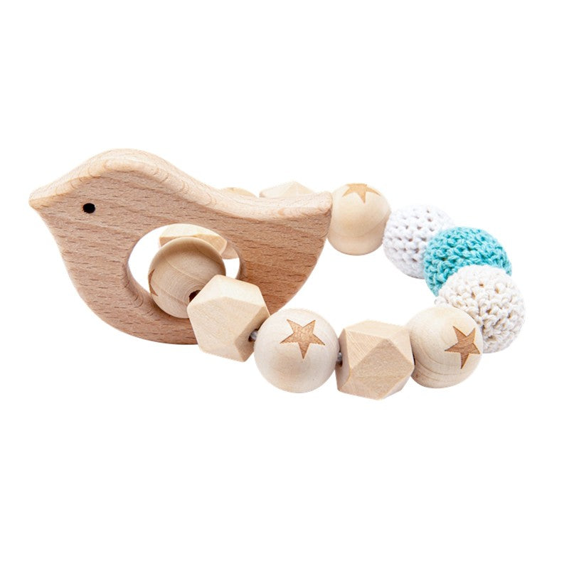 Wooden Rattle Teether Baby Toys Crochet Beads Baby Teether Baby Nursing Bracelet Rattle Chewable Teething Beads For Kids Gifts