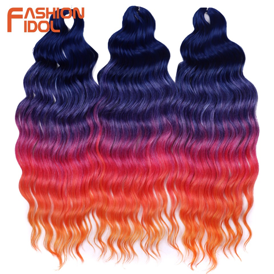 FASHION IDOL Cabelo de Crochê Torção Laranja Extensões de Cabelo Trançado de Onda Profunda Sintética Cabelo Onda de Água 24 Polegadas Fibra Resistente ao Calor