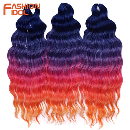 FASHION IDOL Cabelo de Crochê Torção Laranja Extensões de Cabelo Trançado de Onda Profunda Sintética Cabelo Onda de Água 24 Polegadas Fibra Resistente ao Calor