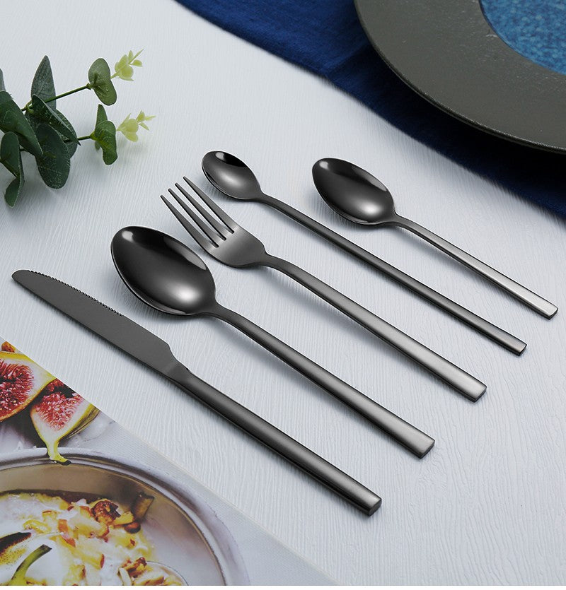 Conjunto de Talheres Ocidentais Pretos para Jantar 6 Peças Conjunto de Talheres de Aço Inoxidável Faca Garfo Colher de Chá de Gelo Conjunto Clássico de Talheres para Festa