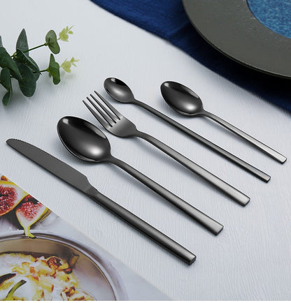 Conjunto de Talheres Ocidentais Pretos para Jantar 6 Peças Conjunto de Talheres de Aço Inoxidável Faca Garfo Colher de Chá de Gelo Conjunto Clássico de Talheres para Festa