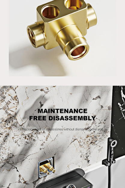 Luxury black brass wall mounted thermostatic bathroom faucet with LED digital display design, embedded hot and cold bathtub Tap