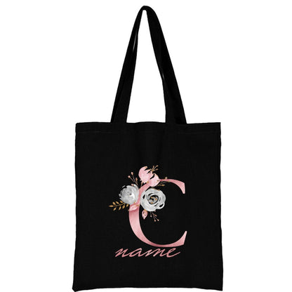 Custom Free Name Canvas Bags Women Shoulder Bag Handbags Pink Letter Beach Bags Tote Casual Woman Grocery Eco Shopping Bag