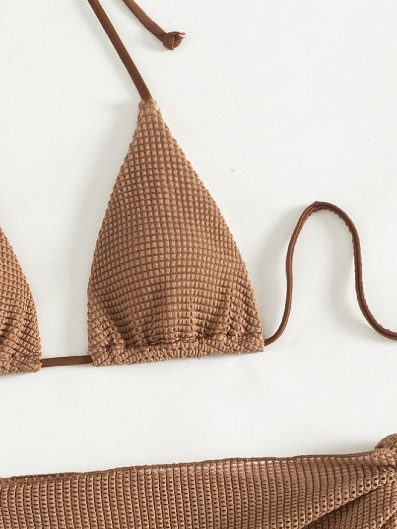 Sexy Brown Bikini Set 2025 Women Halter Push Up Bra Skirt 3 Piece Swimsuit Summer Bathing Suit Cover Up Thong Swimwear Biquini